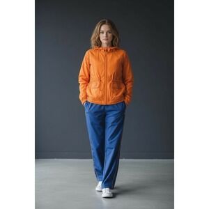 Threehearts Women's 2-Piece Track Suit Set Orange Jacket Blue Pants Size L
